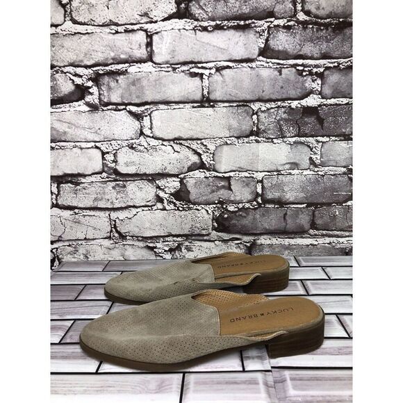 Lucky Brand Coryna Taupe Suede Leather Slip On Mules Flats Women Sz 7M US/37.5EU - Picture 14 of 16